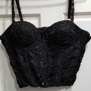 Black Beaded & Sequin Bustier w/ Cropped Jacket